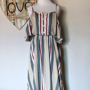 Off the shoulder multicolored stripes dress
